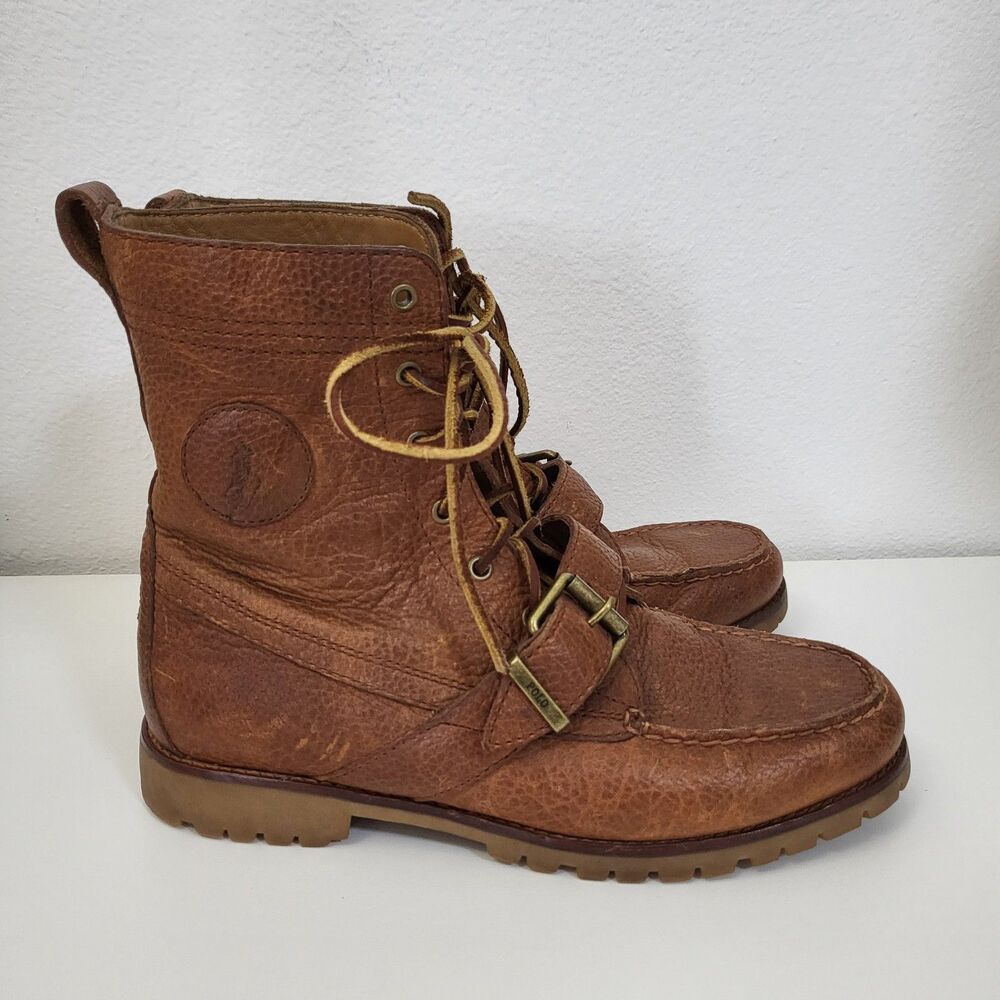 POLO RALPH LAUREN Ranger Boots Mens 9 D Strap Brown Leather Outdoor Hiking Lace